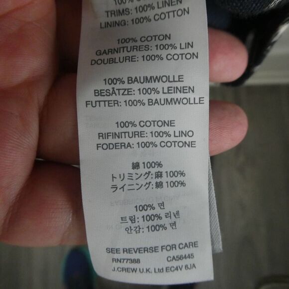 J. Crew Navy Faux Wrap Tie Sleeveless Mini Dress Cotton Linen Trim Ikat Size 2 - Picture 9 of 13